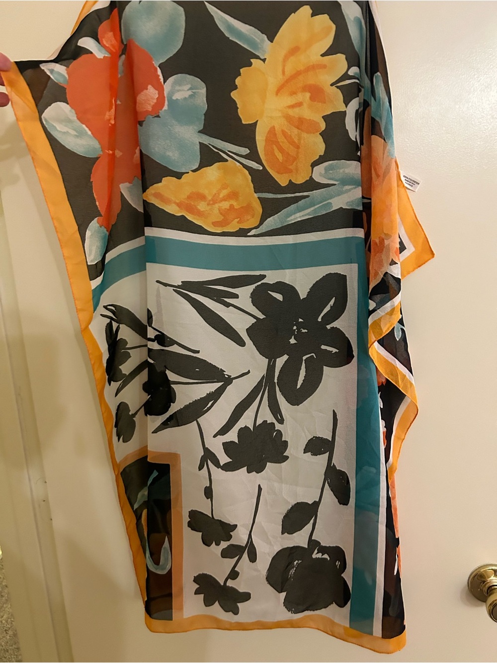 Floral Sheer Scarf in Black, Teal & Orange